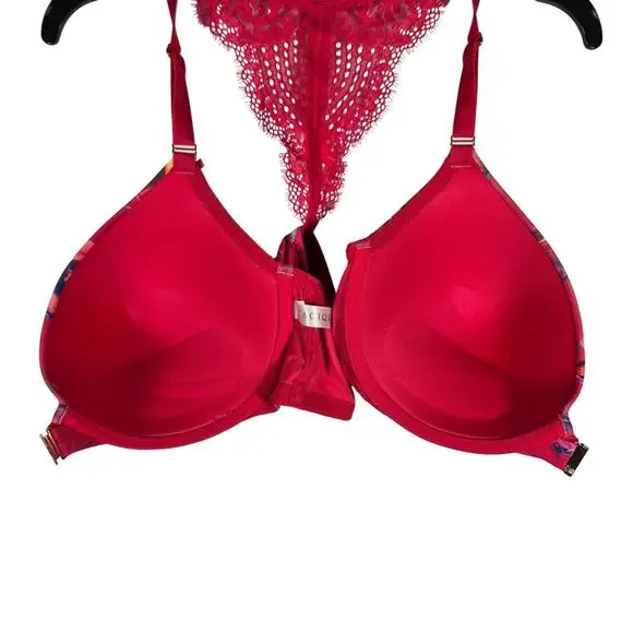Cacique Red Floral Boost Plunge Womens Bra size 44C - Picture 5 of 7